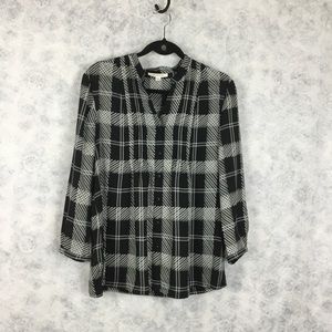 JM Collection size 14 Black White Plaid Womens Sheer Tunic Long sleeve